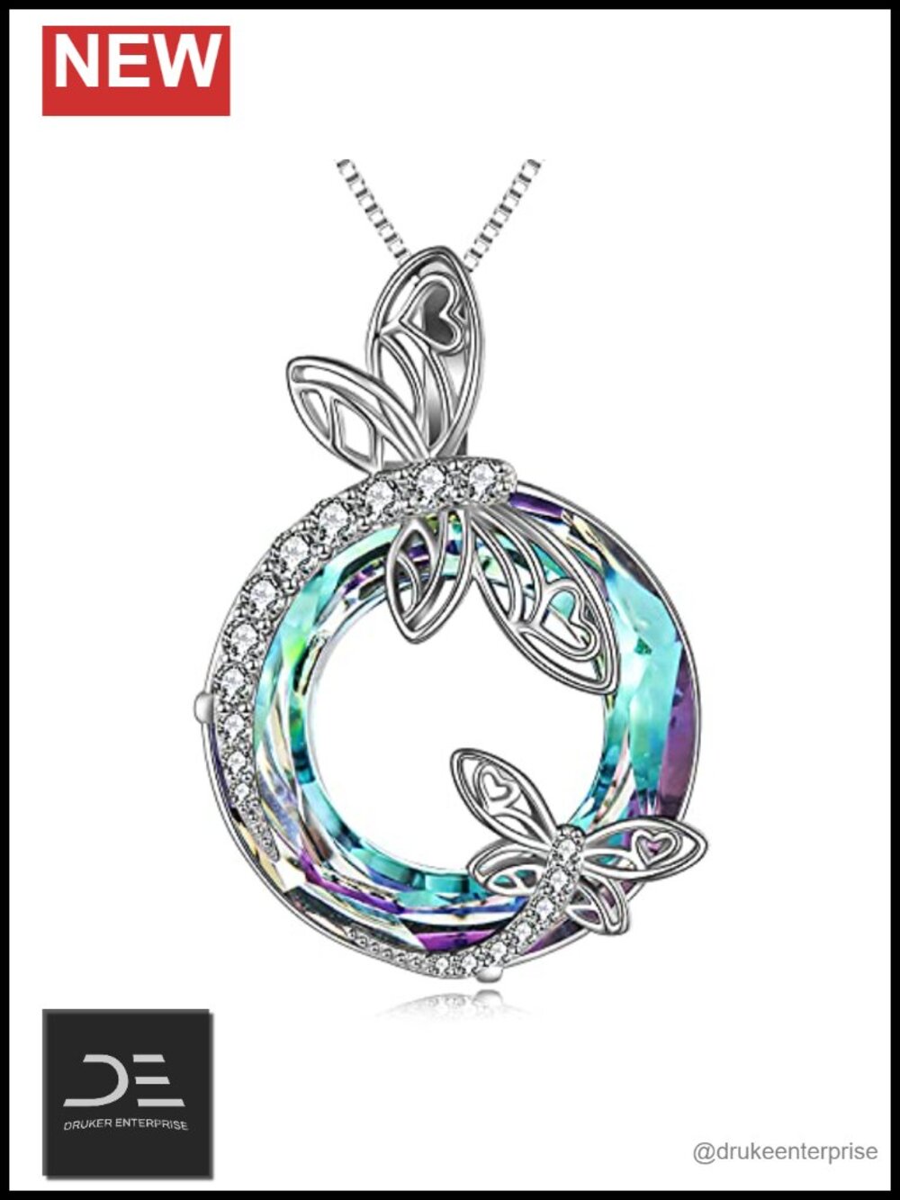 Sterling Silver Dragonfly Pendant Necklace Crystal Birthstone Jewelry Gift for